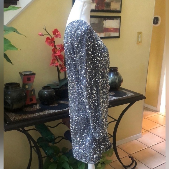 Vintage One Shoulder Glamorous Long Sleeve Sequins Grey Body con Mini Dress NWOT - Picture 5 of 16